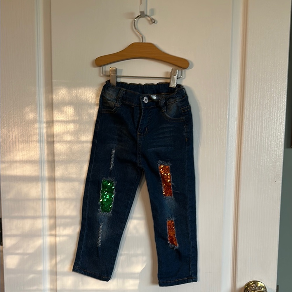Kids Denim Jeans with Sequin Accents